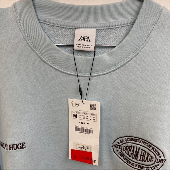 Men’s Zara oversized Tshirt terry cloth light blue medium - Picture 2 of 6